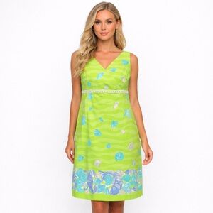 Lilly Pulitzer Green Blue Fish Shells Crabs Low Tide Preppy Size Medium